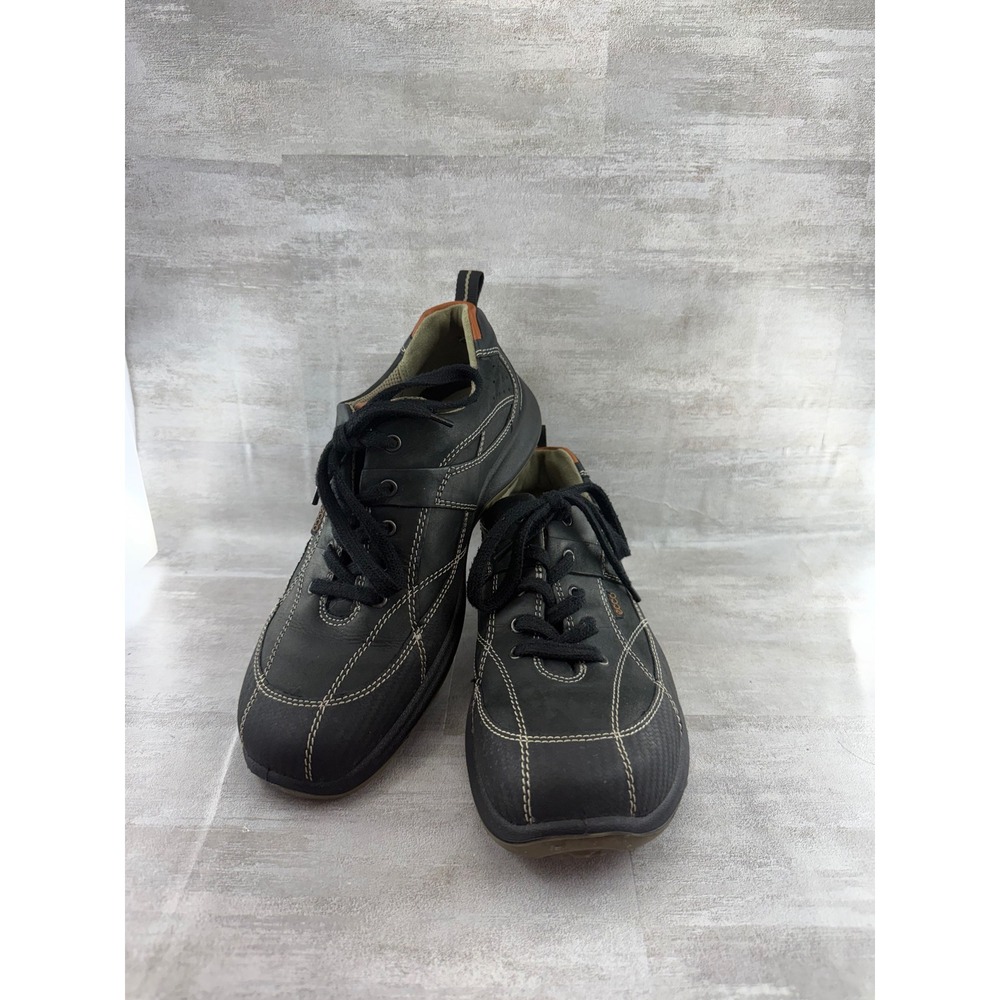 Ecco Walkathon Men Black Leather Contrast Stitch Walking Shoes Sz EU 42 24634